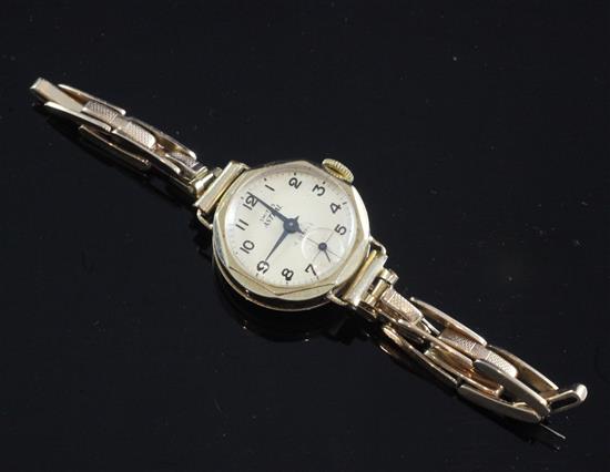 A ladys early 1960s 9ct gold Astral manual wind octagonal wrist watch,